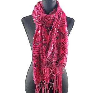 Floral Hot Pink Fushia Sequin Scarf and Shawl for Evening Dresses - Picture 1 of 5