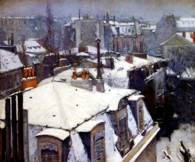 VIEW OF ROOFTOPS IN THE SNOW PARIS 1878 FRENCH PAINTING BY CAILLEBOTTE REPRO - Image 1 of 3