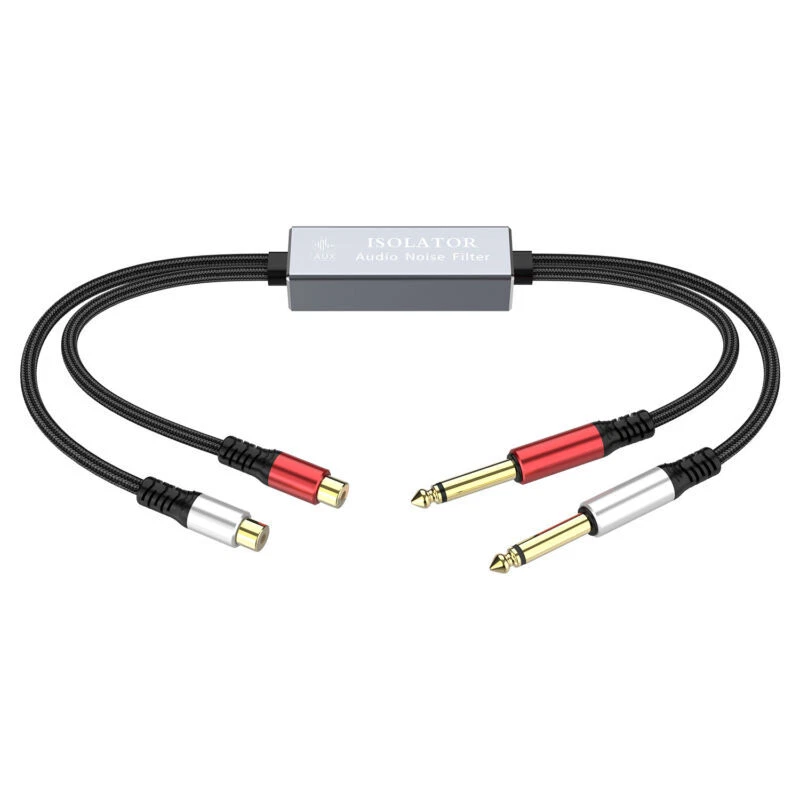 Dual 6.35mm to 2 RCA Female Ground Loop Isolator Hum Eliminator Audio Adapter - Image 1 of 3