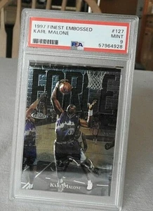 1997-98 Finest Silver Uncommon Embossed Karl Malone #127 PSA 9 MINT VERY LOW POP - Picture 1 of 3