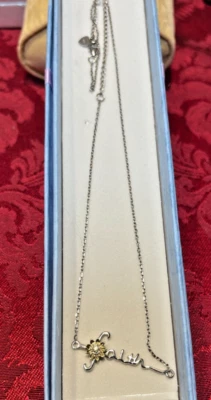 Vintage Sterling Silver .925 Faith Word & Gold Wash Flower Pendant Necklace 17"L - Изображение 1 из 4