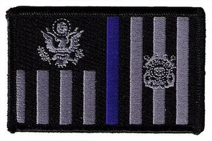 IRON-ON Coast Guard ensign 3.5x2.3 black /gray with blue line W5522H USCG patch - Picture 1 of 1