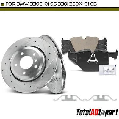 Rotores de freno perforados y pastillas de freno de cerámica para BMW 330Ci 01-06 330i 330xi trasero Foto 1 de 4