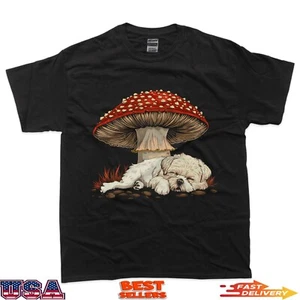 Cute Maltese Dog Cottagecore Aesthetic Under The Mushroom T-Shirt - Picture 1 of 5