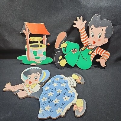 1950s Vintage Jack & Jill Nursery Rhyme Baby Or Child'd Room Wall Decor 3pcs - Image 1 of 4