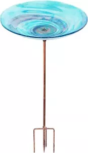 VCUTEKA Outdoor Birdbath Glass Bird Bath Garden Bird Feeder with Metal Stake - Picture 1 of 8