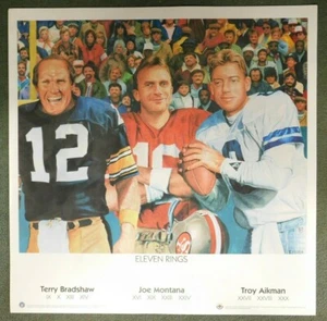 Terry Bardshaw, Joe Montana & Troy Aikman Elf Ringe 25x25 Upper Deck Litho - Bild 1 von 10