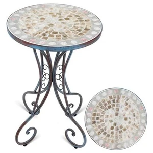 Mosaic Patio Table and Plant Stand, Outdoor Side Table for Patio with 14" - Picture 1 of 7