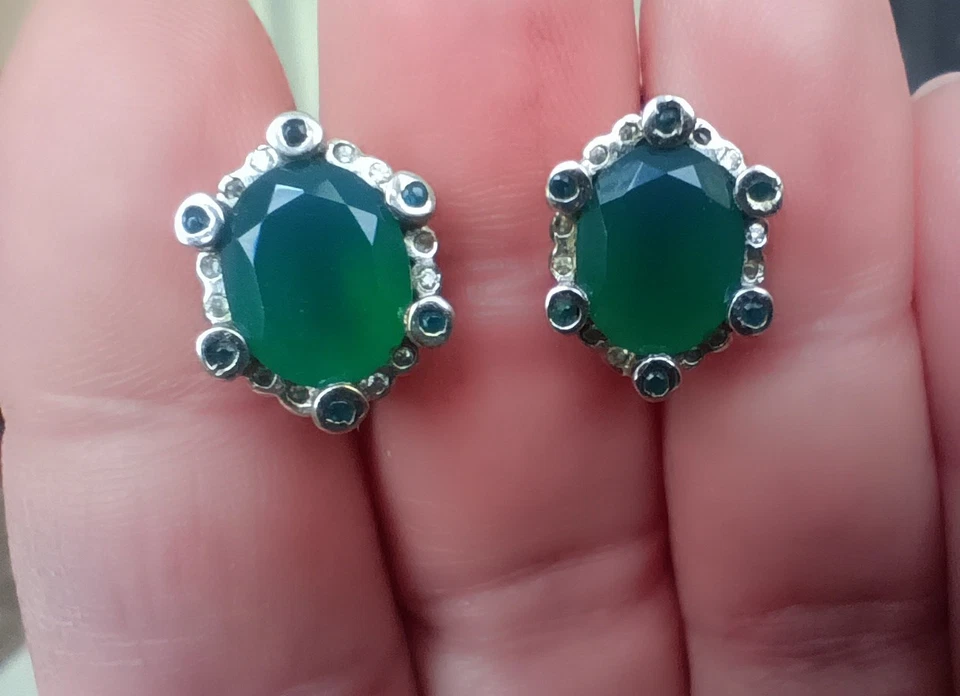 Sterling Silber Grüner Achat Ohrringe 925 - Bild 1 von 4