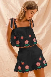 Ensemble débardeur et short brodé de fleurs SO ME - Photo 1/6