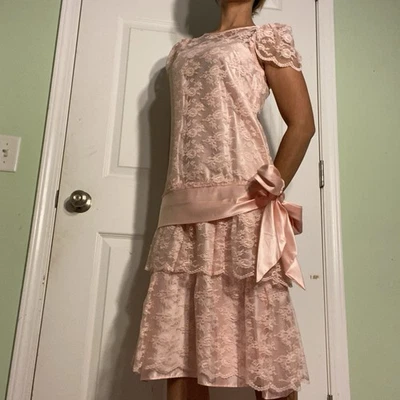 Vintage Pink Zum Zum 3 Piece Dress Set Women's Size 10 Floral Lace Cottagecore - Image 1 of 4