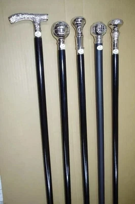 Walking Cane Set of 5 | Silver Brass Handle Wooden Stick | Gentlemen’s Gift - Image 1 of 4