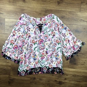 Democracy Women Sz XL Multicolor Floral Blouse Shirt - Picture 1 of 6