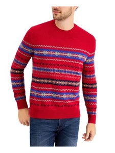 CLUBROOM Mens Red Fair Isle Crew Neck Pullover Sweater XXL - Picture 1 of 6