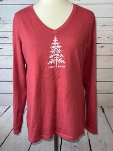 Life is Good Long sleeve T-Shirt Crusher Tee Shirt size Medium Christmas Tree - Picture 1 of 9