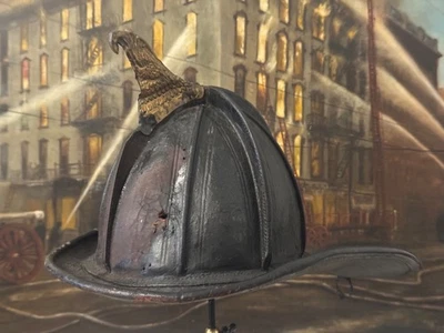 Vintage Leather Fire Helmet Front Cairns 8" High Eagle - Image 1 of 4