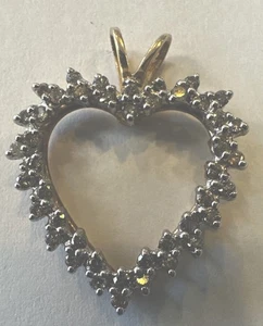 Yellow Gold Diamond Heart Pendant - 10k Round Brilliant .45ctw - Picture 1 of 3