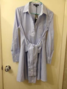 Romeo & Juliet Couture Long-Sleeve Striped Cotton Shirtdress - Blue/White, Small - Picture 1 of 9