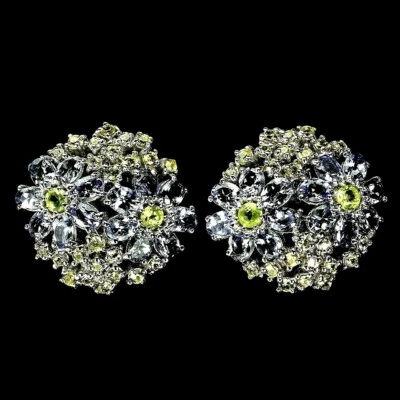 PENDIENTES AZUL VIOLETA TANZANITA, PERIDOTO Y ZAFIRO PLATA DE LEY 925 14K WGP Foto 1 de 3