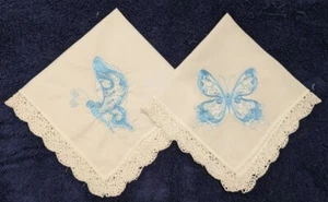 Lote de 2 Pañuelos Mariposa Bordados Algodón con Borde de Encaje - Imagen 1 de 1