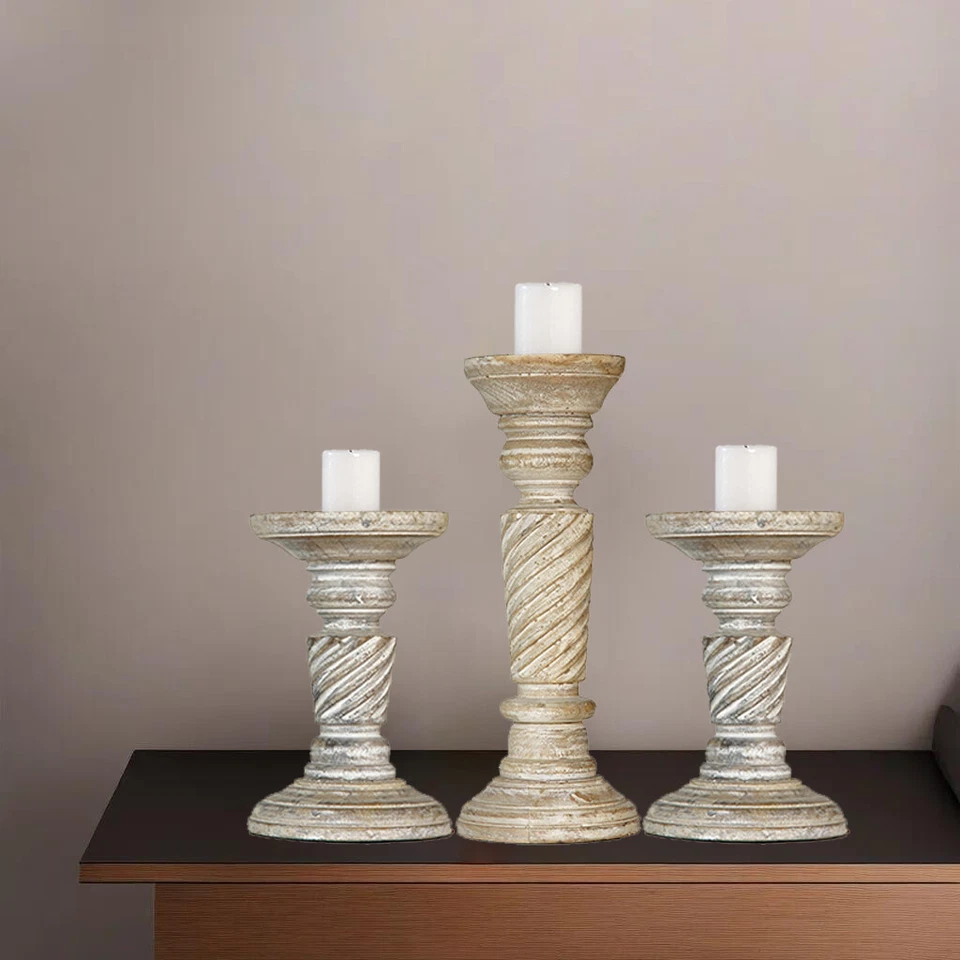 Juego de candelabros de tres pilares blanco antiguo hecho a mano ecológico Foto 1 de 1