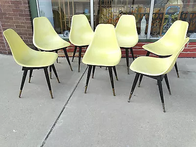 Fiberglass Shell chair with wood base & legs Vintage Mid century 7 available  - Image 1 of 4