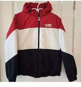 Fila Color Block Tatum Hooded Puffer Jacket Mens Size Medium Coat Red White Blue - Picture 1 of 19