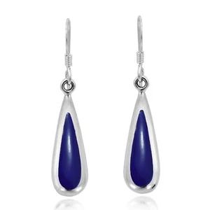 Teardrops Sterling Silver Inlaid Simulated Blue Lapis-Lazuli Dangle Earrings - Picture 1 of 7