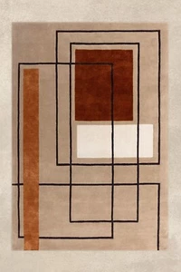 Luxury Hand-Tufted Wool Rug, Modern Geometric Brown Cream Black, High-End Decor - Picture 1 of 2