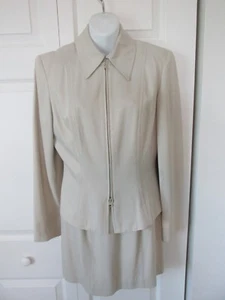 CACHE Vintage 2pc Skirt Suit Full Zip Top Beige Top Stitching Sz 4 Mini EUC - Picture 1 of 9