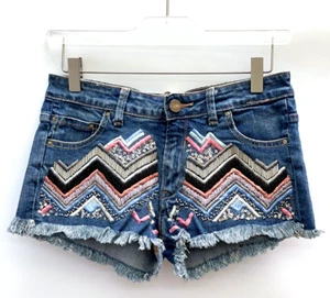 ZARA DENIM SHORTS ETHNIC SEQUIN BEADED SIZE UK6/EUR34/US2 - Picture 1 of 9