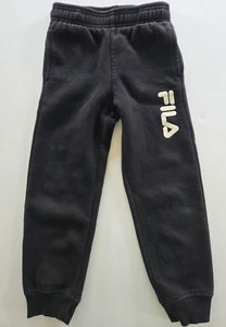 Fila Boys Sweat Pants Size 4T Black With White Logo Pockets Fleece Cotton Blend - Picture 1 of 4