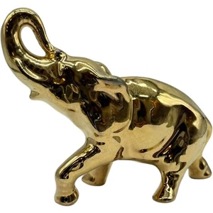 Gold Elephant Figurine Trunk Up Good Luck Decor Animal Statue - Picture 1 of 9