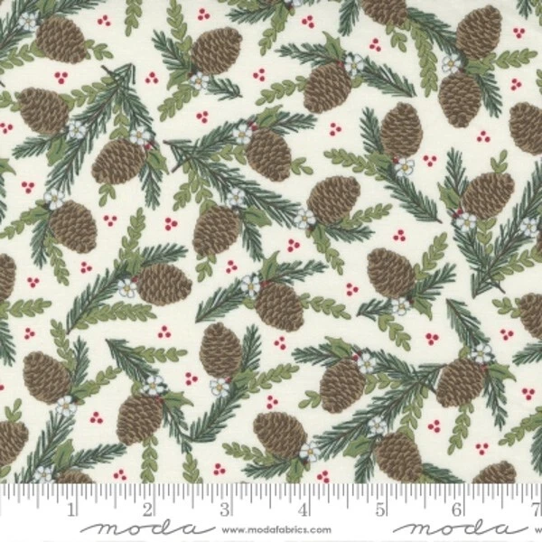 Moda Holly Berry Tree Farm by Deb Strain 56034 11 White Pinecones   Cotton - Image 1 of 1