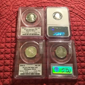 2004s 4 Silver Quarters PCGS & NGC PR70DCAM. Iowa, Michigan, Wisconsin, Florida - Picture 1 of 1