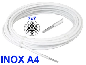 Câble INOX A4 Gainé Blanc 7x7 -- Différent Ø -- Main courante Garde Corps - Imagen 1 de 10