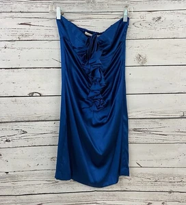 Susana Monaco Damen blau Rüschen Stretch trägerlos Seide Kleid Gr. 6 - Bild 1 von 7