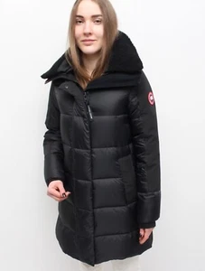 Women's CANADA GOOSE Altona Parka Long Down Jacket Coat Black Tag 2XS fits XS - Picture 1 of 11