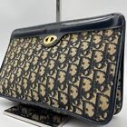 Christian Dior clutch bag Trotter CD logo hardware navy canvas leather Authentic