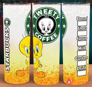 Tweety Bird Cartoon Coffee Cup Mug Tumbler 20oz & lid + straw - Picture 1 of 3
