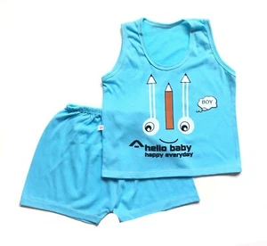 Unisex Baby Toddler Summer Outfit Set 2-Piece Sleeveless & Short, Blue (9M-12M) - Picture 1 of 6