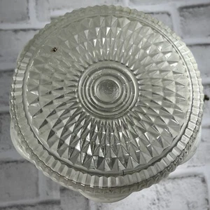 VTG ART DECO Frosted & Clear Glass Flush Ceiling Light Fixture 6.5" Tall 2388 - Picture 1 of 13