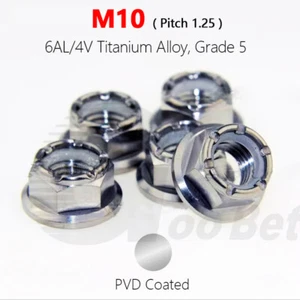 M10 x 1.25 Titanium Nyloc Lock Nut Flange Nylon Insert Locking Grade 5 Ti-6Al-4V - Picture 1 of 3