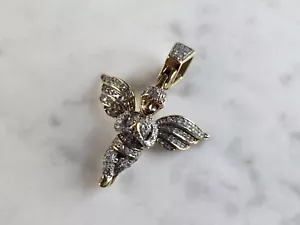 Ciondolo Donna Vintage Estate Oro 10K Angelo Diamante 3,7g E6588 - Foto 1 di 3