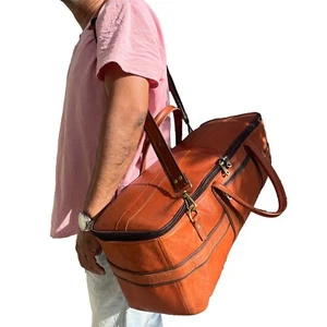 LARGE Leather Drum Hardware Carry Bag Removable Shoulder Strap BROWN 48x10x10 in - Picture 1 of 7
