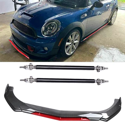Front Bumper Lip Splitter Spoiler + Strut Rods Carbon Fiber For Mini Cooper Foto 1 de 4