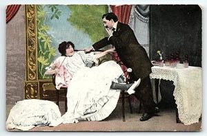 1908 GAGE OK ROMANTIC COUPLE MAN MAKING ADVANCES ART DECO ERA POSTCARD P3700 - Picture 1 of 2