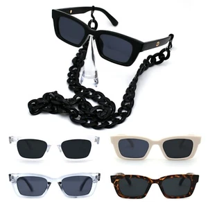 Gafas de sol retro estrecho cuerno rectangular de plástico cadena para el cuello - Imagen 1 de 26