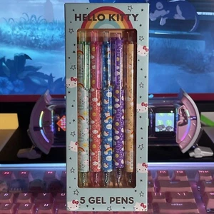 2024 Sanrio Hello Kitty 5 Gel Pens Blue Box Rainbow Dreams Cloud Set Colored Ink - Picture 1 of 7
