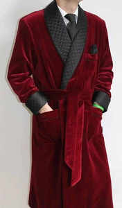 Giacca da fumo uomo velluto rosso abbigliamento ospite accappatoio da camera cena blazer cappotto - Foto 1 di 4